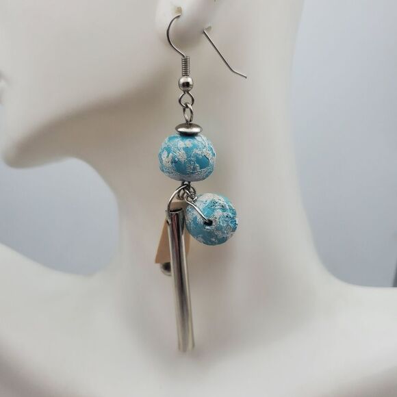Blue lamp orb wild tassel dangle earrings - Picture 1 of 2